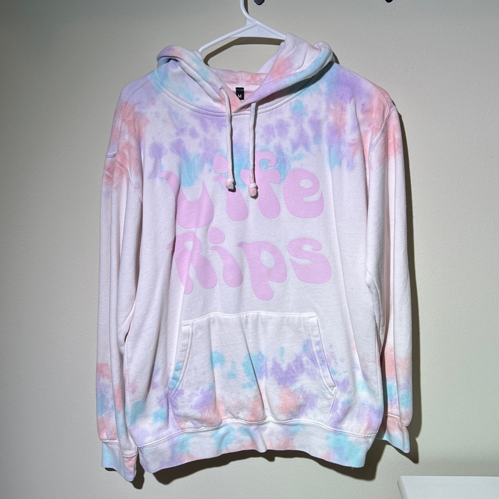 Chris D’Elia Life Rips Tie-Dye Hoodie Pastel Pink Purple Blue Sz M